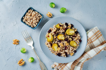 Roasted Brussels sprouts dried cranberries walnuts barley salad