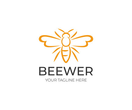 Bee Logo Template. Animal Vector Design. Line Honeybee Illustration