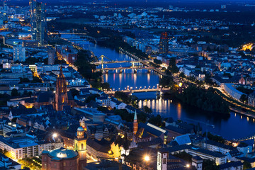 frankfurt cityscape from above at night - obrazy, fototapety, plakaty