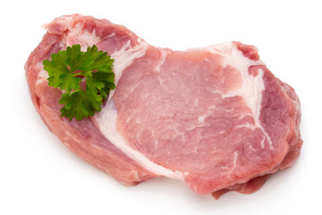 Meat pork slices isolated on the white background.