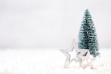 Christmas tree and gray background.