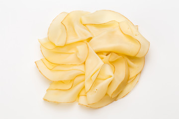 Cheese slices isolated on the white background.