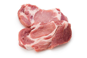 Meat pork slices isolated on the white background.