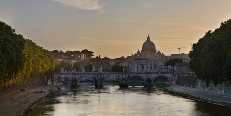Fototapeta na wymiar View at Tiber and St. Peter's cathedral in Rome, Italy