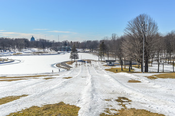 Lake in the Mount-Royal and people in winter, Canada