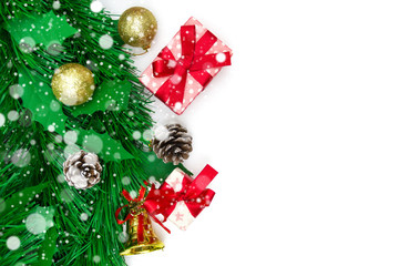 Fototapeta na wymiar Christmas gift box, decorative objects on white background