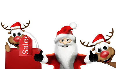 Santa Claus and reindeers christmas 3d rendering