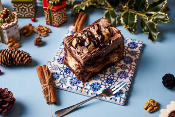 Slice of Chocolate cake with custard cream