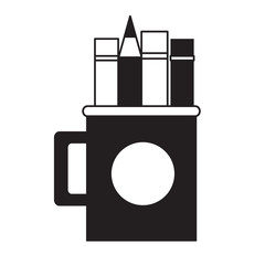 cup with writing tools icon