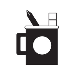 cup with writing tools icon