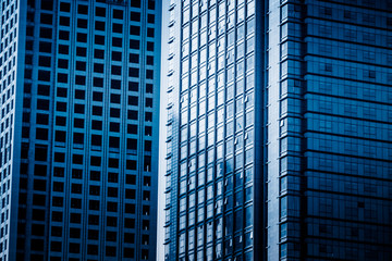 Close-Up of Modern Office Buildings in city of China..