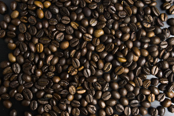 coffee beans close-up on black background