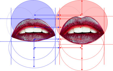 Lip injections volume, sexy lips larger, fuller. Medical cosmetology scheme of increase female mouth. Fashion sexy kiss lipstick. Injectable Technique Workshop from facial plastic surgeon