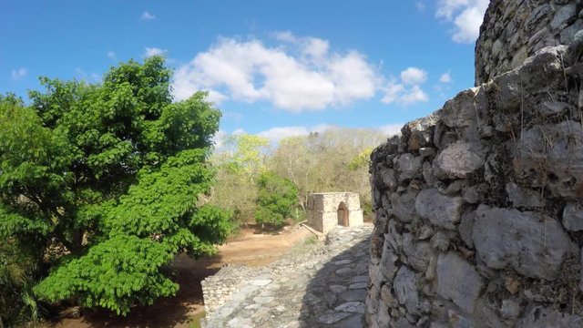 Gimbal shot of Mayan ruins at Ek Balam near Cancun