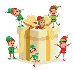 Christmas elves and big Christmas present