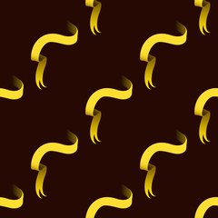 Realistic gold ribbons tape flag seamless pattern elegance graphic stitch band banner flag bow vector illustration.