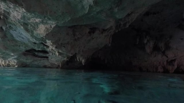 Inside an underground cave with water