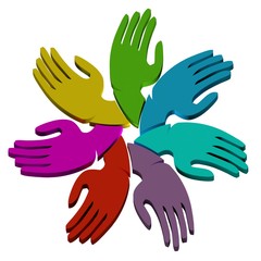 Teamwork group of hands symbol 3d