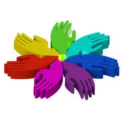 Obraz premium Teamwork group of hands symbol 3d