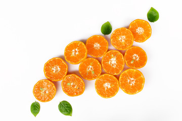 fresh orange with green lea isolate on white background
