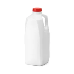 Poster Blank White plastic milk with red cap jug isolated on white background. Packaging template mockup collection. With clipping Path included. © goolyash