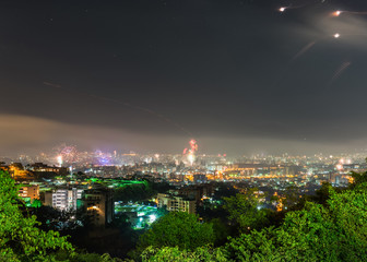 Fototapeta premium Fireworks explode at the New Year's celebration in Caracas, Venezuela.