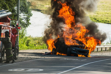 passenger car in a fire