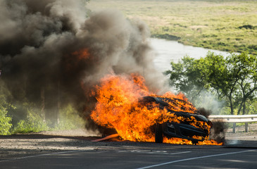 passenger car in a fire