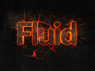 Fluid Fire text flame burning hot lava explosion background.