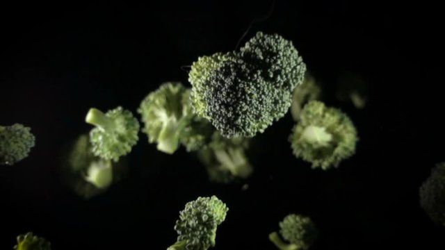Green broccoli florets. broccoli on a black background