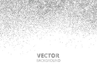Falling glitter confetti. Vector silver dust, explosion isolated on white. Sparkling glitter border, festive frame.