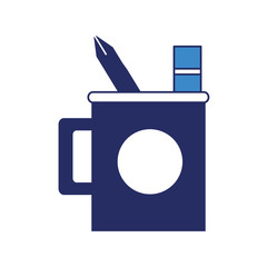 cup with writing tools icon
