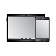 tablet and cellphone with reflective screen device icon image vector illustration design