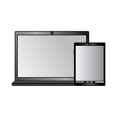 laptop computer with smartphone icon image vector illustration design 
