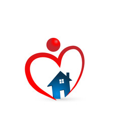 Heart house, person holding home, icon