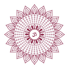 Om symbol with hand drawn mandala. Oriental decorative ornament  can be used for greeting card, wedding invitation, yoga poster, coloring book.
