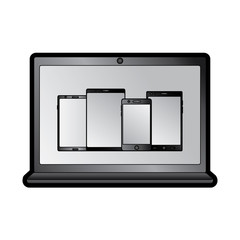 laptop computer with smartphones on screen icon image vector illustration design 