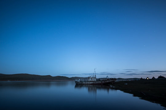 Old ship on the shore of Lake Hovsgol