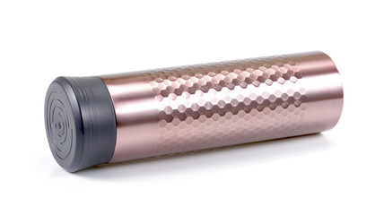 Stainless steel bottle isolated on white background, Metal  thermos isolated on white, Aluminium chrome sports water drink bottle