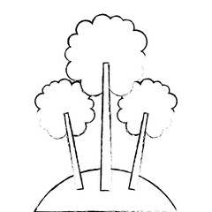 three tree foliage forest park natural sketch vector illustration
