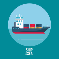 Freigther boat with containers icon vector illustration graphic design