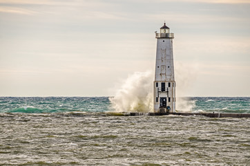 A Big Wave Crashes into the Frankfort Light