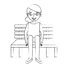 cute grandmother sitting in bench resting happy sketch vector illustration