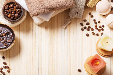 spa concept with coffee on wooden background