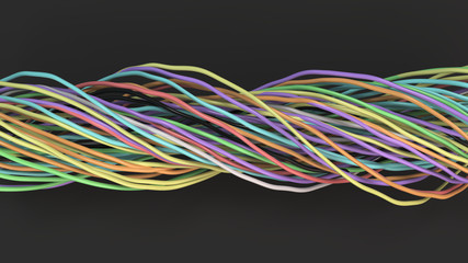 Twisted multicolored cables and wires on black surface