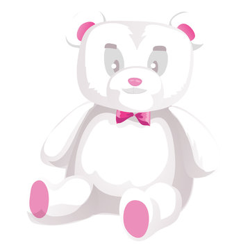 Cute white teddy bear isolated on white background. Vector illustration.