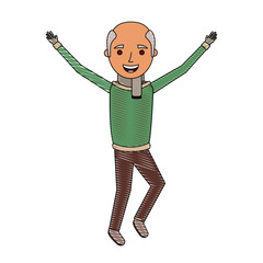 old man happy grandfather hands up character vector illustration