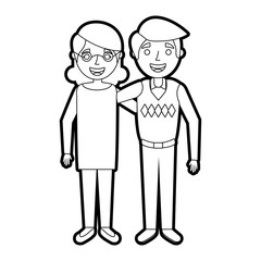 cute couple the old woman and man grandparents lovely vector illustration outline