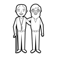 cartoon of two old men embraced friends together vector illustration outline