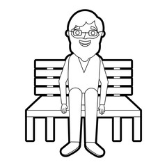 old man grandpa sitting in bench waiting vector illustration outline